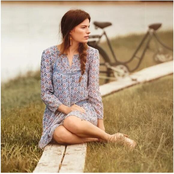 Anthropologie Holding Horses Betony Swing Prairie Floral Print Dress Size 4 Blue - Picture 1 of 16